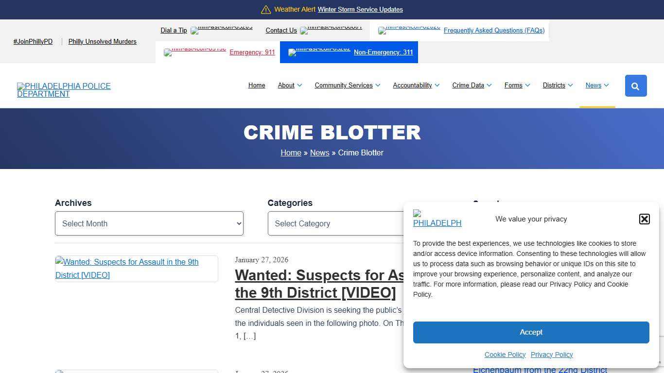 Crime Blotter Philadelphia Police Department (PPD)